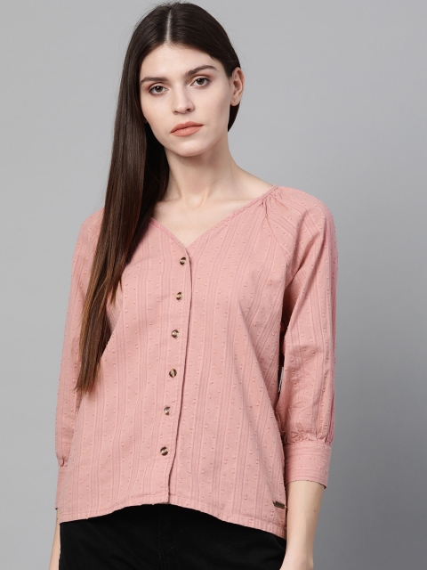 

Roadster Pink Dobby Weave Self-Striped Pure Cotton Top
