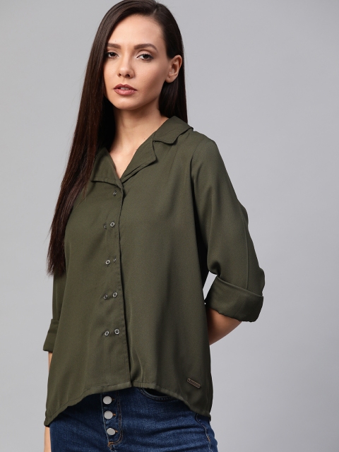 

Roadster Women Olive Green Regular Fit Solid Casual Shirt