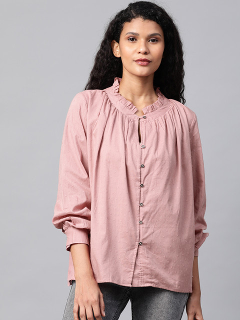 

Roadster Women Pink Dobby Weave Pure Cotton Top