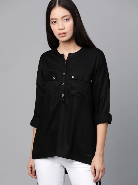 

Roadster Women Black Solid Longline High-Low Top