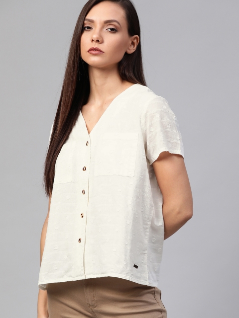 

Roadster Women Off-White Self Design Top