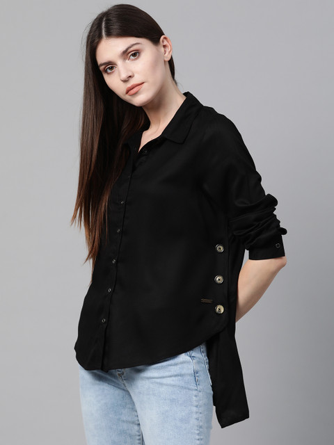 

Roadster Women Black Regular Fit Solid Casual Sustainable Shirt