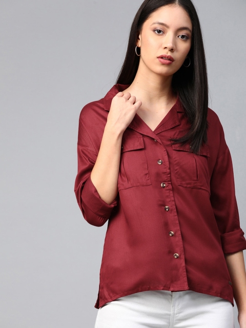 

Roadster Women Maroon Regular Fit Solid Casual Sustainable Shirt