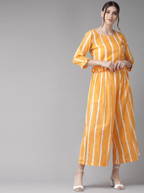 

AKS Women Mustard & White Striped Two-Piece Top & Palazzo Set