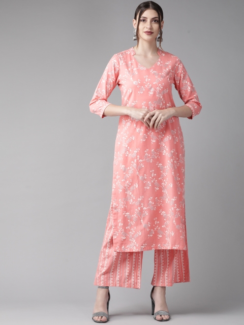 

AKS Women Pink & White Printed Kurta with Palazzos