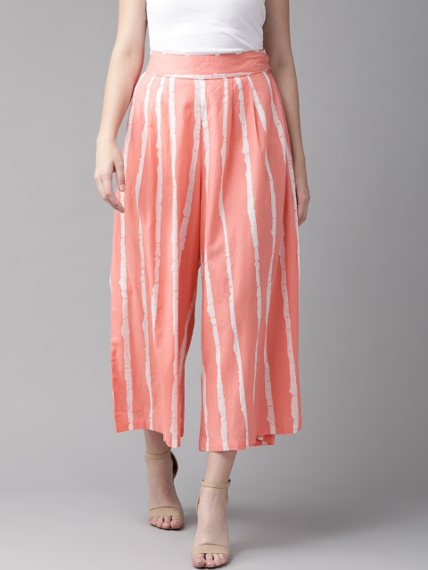 

AKS Women Pink & White Striped Flared Palazzos