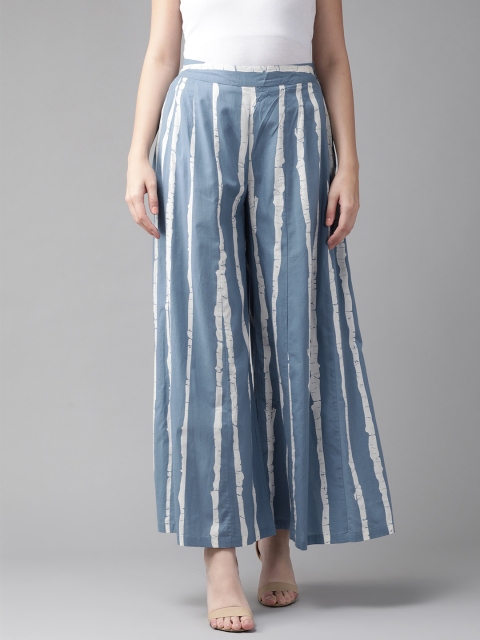 

AKS Women Blue & White Striped Wide Leg Palazzos