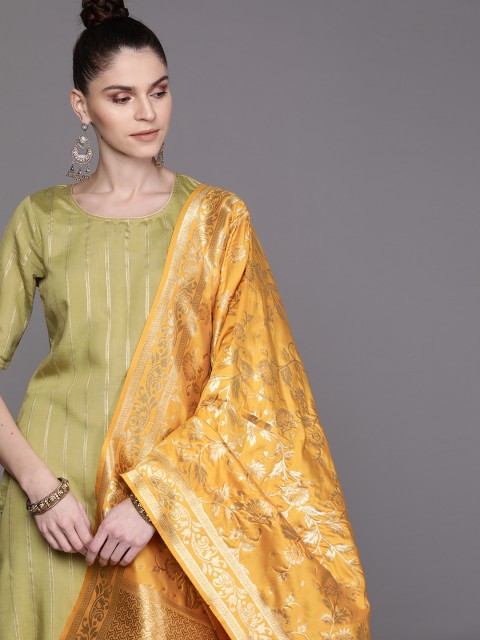 

AKS Couture Yellow & Golden Woven Design Dupatta