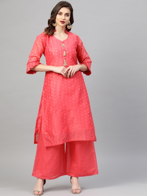 

Chhabra 555 Pink & Golden Zari Woven Design Made to Measure Kurta with Palazzos