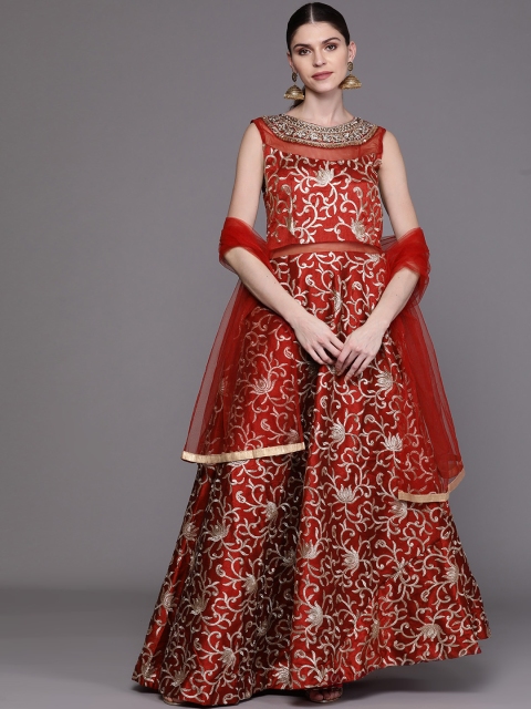 

Chhabra 555 Maroon & Golden Kasab Embroidered Made to Measure Cocktail Gown with Dupatta