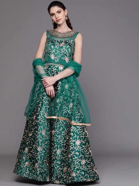 

Chhabra 555 Green & Golden Kasab Embroidered Made to Measure Cocktail Gown with Dupatta