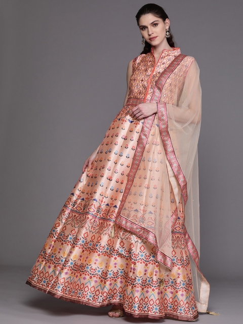 

Chhabra 555 Pink Bohemian Printed Made to Measure Cocktail Gown with Dupatta