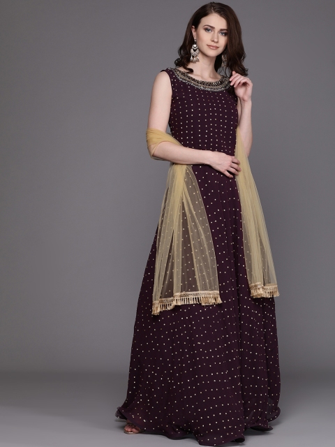 

Chhabra 555 Purple Embellished Made to Measure Cocktail Gown with Dupatta