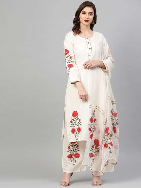 

Chhabra 555 Off-White & Red Printed Made to Measure Kurta with Palazzos & Dupatta