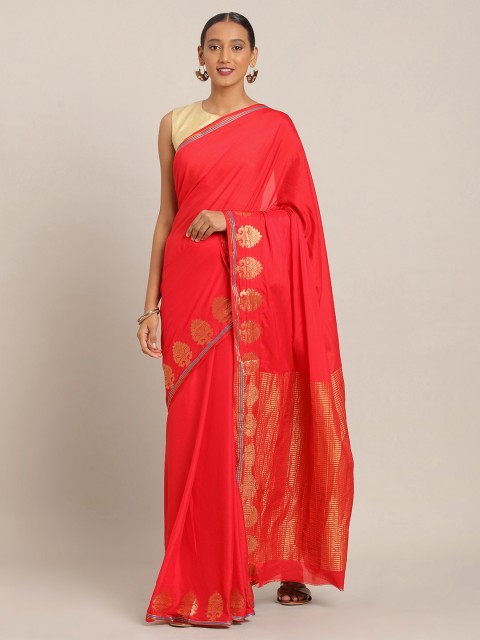 

KALINI Red Solid Silk Blend Saree