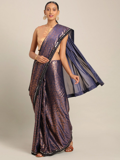 

KALINI Blue & Gold-Toned Silk Blend Printed Saree