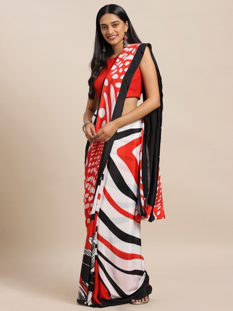 

KALINI Off-White & Black Pure Crepe Printed Mysore Silk Saree