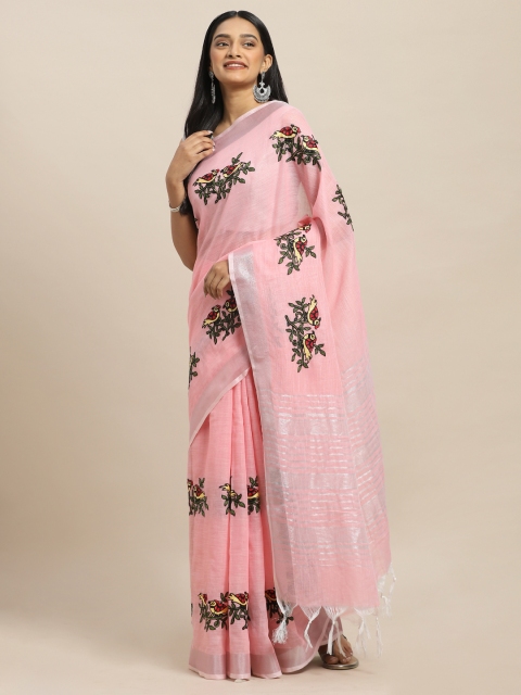 

KALINI Pink Embroidered Linen Blend Saree