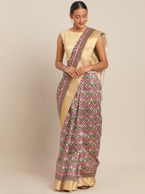 

KALINI Beige & White Art Silk Woven Design Tussar Saree