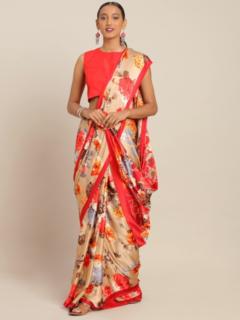 

KALINI Beige & Red Art Silk Printed Mysore Silk Saree
