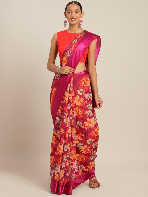 

KALINI Magenta Printed Linen Blend Saree
