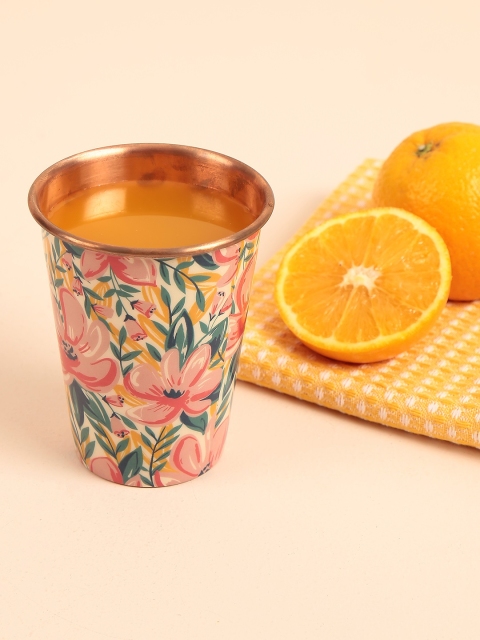 

Chumbak Unisex Pink & Green Printed Flower Sunrise Hand-Painted Copper Tumbler