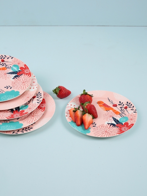 

Chumbak Set Of 6 Pink & Red Printed Blissful Woodlands Plates