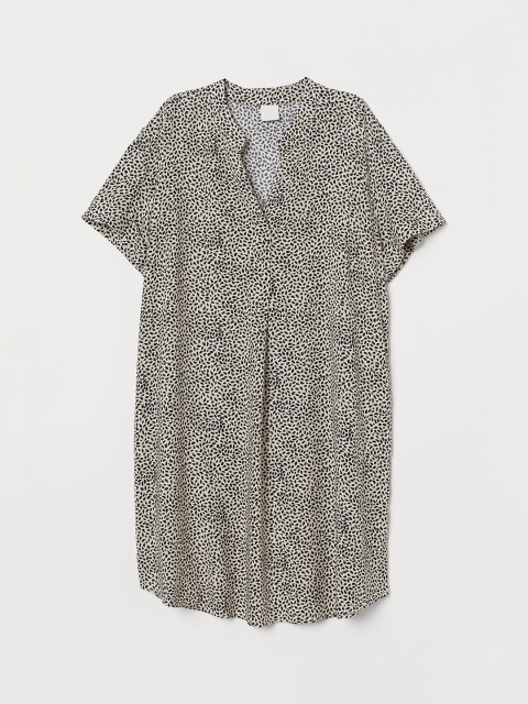 

H&M Women Beige & Black Printed V-Neck Dress