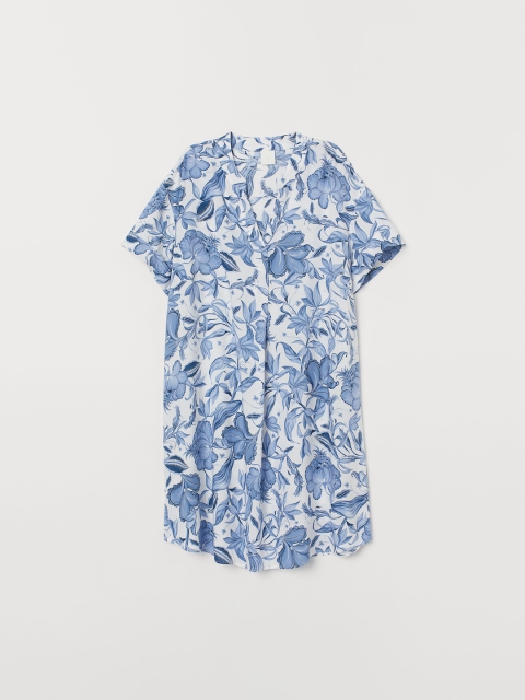 

H&M Women White & Blue Printed V-neck Dress
