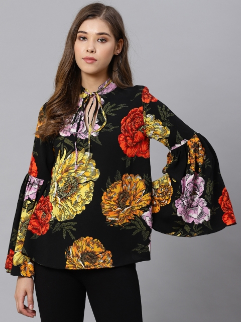 

Kiaasa Women Black & Yellow Printed Top