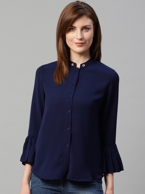 

Kiaasa Women Navy Blue Regular Fit Textured Casual Shirt