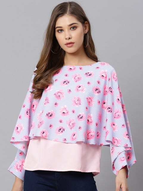 

Kiaasa Women Blue & Pink Floral Printed Layered Top