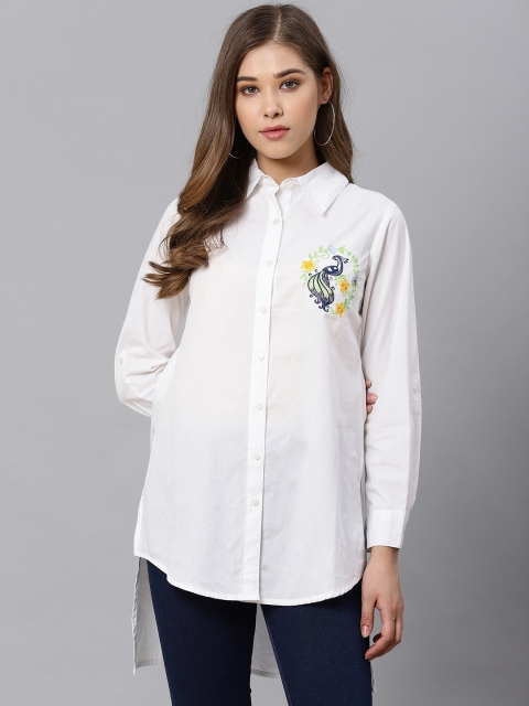 

Kiaasa Women White Regular Fit Solid Longline Casual Shirt