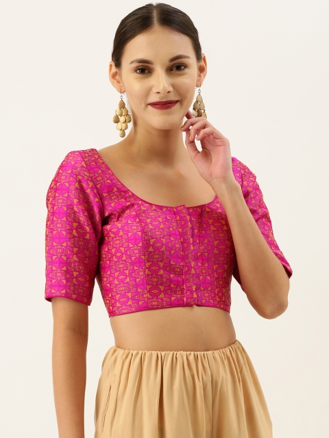 

Soch Women Pink & Gold-Toned Weave Design Art Silk Saree Blouse