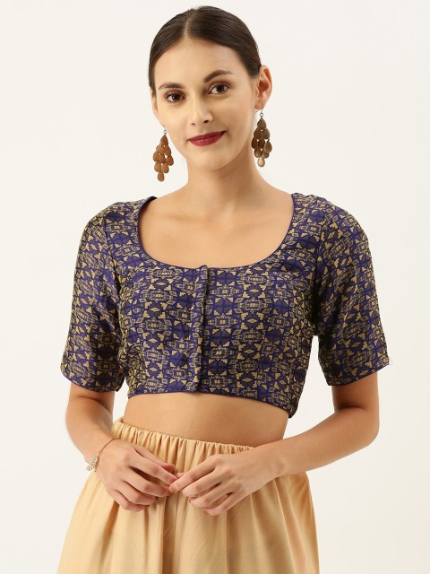 

Soch Women Navy Blue & Gold-Coloured Woven Design Art Silk Blouse