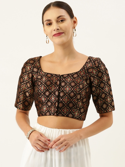 

Soch Women Black & Golden Woven Design Art Silk Saree Blouse