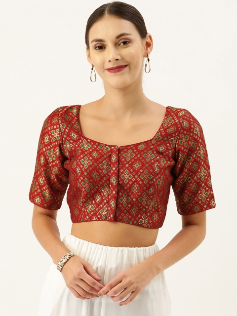 

Soch Women Red & Golden Woven Design Art Silk Saree Blouse