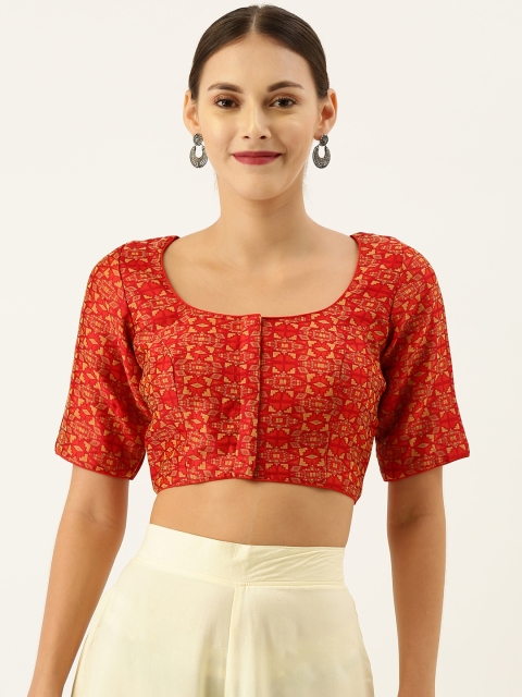 

Soch Red & Gold-Toned Weave Design Art Silk Blouse