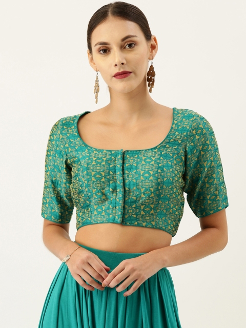 

Soch Teal Green & Gold-Toned Weave Design Art Silk Blouse