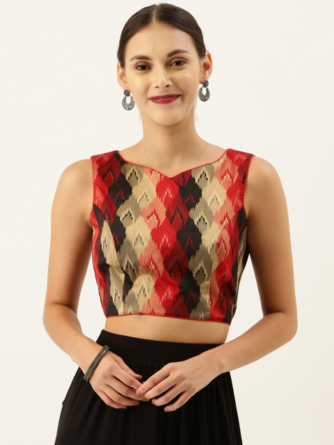 

Soch Women Red & Black Weave Design Art Silk Saree Blouse