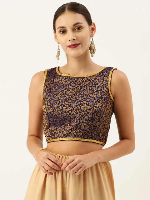 

Soch Women Navy Blue & Golden Woven Design Art Silk Saree Blouse