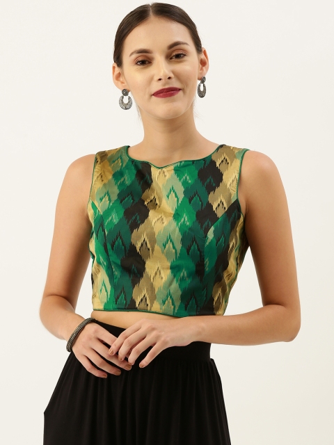 

Soch Women Teal Green & Beige Weave Design Art Silk Blouse