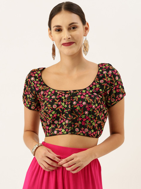 

Soch Women Black & Pink Embroidery Art Silk Saree Blouse