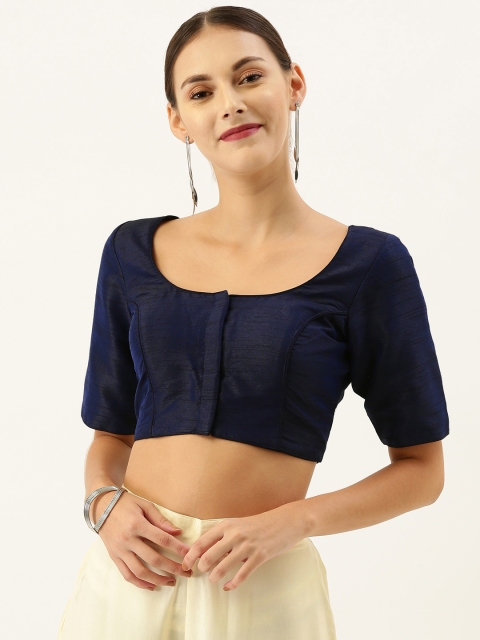 

Soch Women Navy Blue Solid Raw Silk Blouse