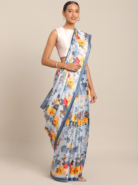 

KALINI Off-White & Yellow Cotton Blend Printed Khadi Saree