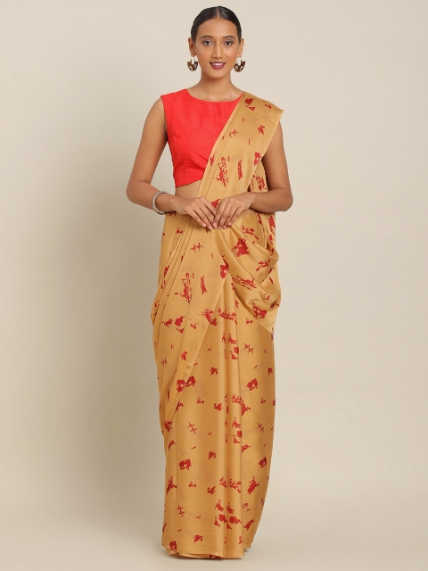 

KALINI Beige & Red Art Silk Printed Mysore Silk Saree