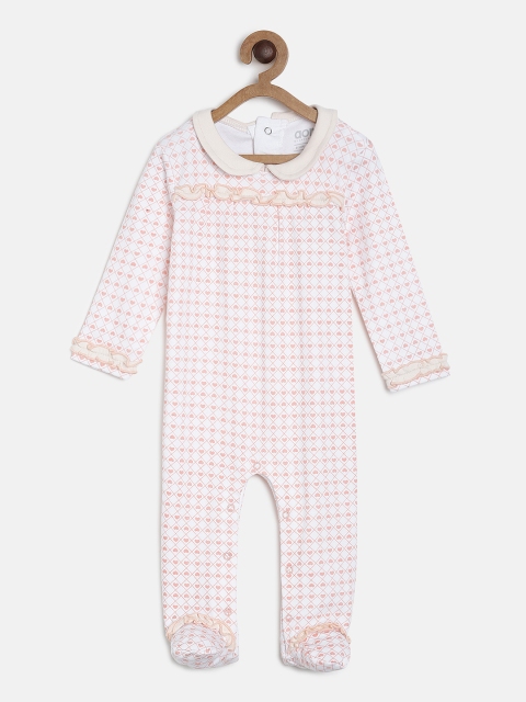 

Aomi Infant White and Peach Printed Romper