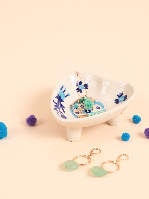 

Chumbak Off-White & Blue Printed Trinket Tray