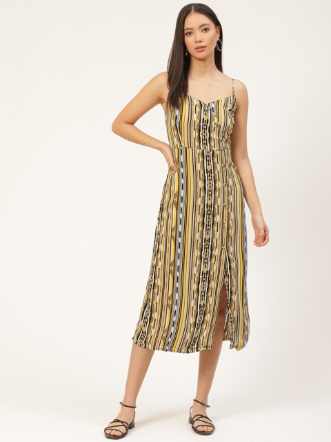

ONLY Women Yellow & Olive Green Printed A-Line Dress