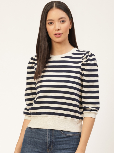

ONLY Women Navy Blue & Off-White Striped Sweatshirt